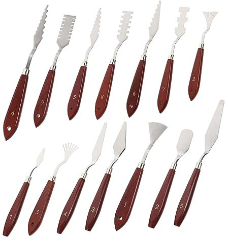 BELLIFFY 14-teiliges Satz Malspatel Mit Holzgriff Für Ölmal Zubehör Und Farbmischwerkzeug