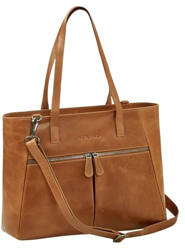 STILORD 'Madeleine' Große Umhängetasche Damen Leder Vintage Schultertasche Elegante Businesstasche für 13,3 Zoll Laptops Leder Handtasche Arbeitstasche Echtleder, Farbe:tropica - braun