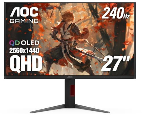 AOC Q27G4ZD 27 QD OLED Gaming Monitor, QHD 2560 x 1440, 240Hz 0.03ms, HDMI 2.0 x2, Display Port x2, G-Sync Compatible, Consola Gaming Ready, 3-Year Zero-Bright-Dot