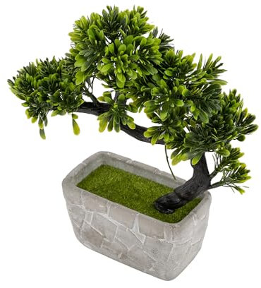 DARO DEKO Künstliche Bonsai-Pflanze im modernen Betontopf ? Pflegeleichte Dekoration, hochwertig verarbeitet, detailgetreu ? 24 cm hoch, 23 x 8 cm