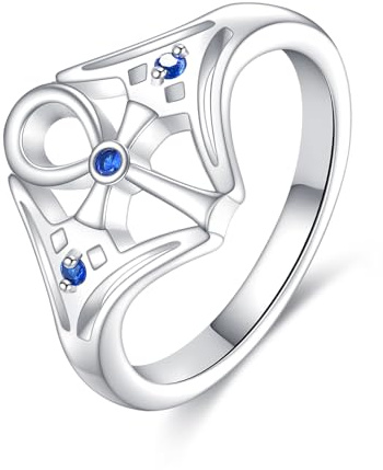 ONEFINITY Ankh Ring 925er Sterlingsilber ägyptischer Mondsteinring ägyptischer Ankh Schmuck Geschenke für Frauen-Größe 7