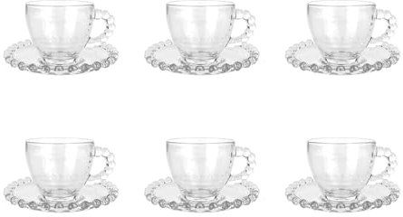 Set 6 Tazzine Caffè In Vetro Con Piattino Eleganti 85 ML Lavabili In Lavastoviglie Trasparenti Certificate Contatto Alimentare In Elegante Confezione Regalo Ricamate Tazza Servizio Bicchierini Amburgo