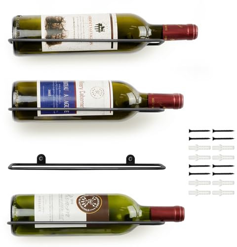 FLstudio Wall Mounted Wine Rack: 4 Bottle Wall Mount Wine Rack for Wine Bottles Display and Storage - Metal Wall Wine Bottle Organizer Holder for Wine Cellar Home Kitchen Bar Decor