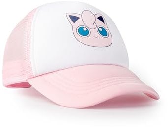 Pokémon Jigglypuff Rosa verstellbare Kappe mit gebogenem Schirm | Klassische Sommermütze mit Netzrücken | Freizeitkleidung Sonnenschutz | Schnappverschluss