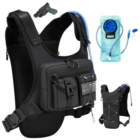 Criuage USA Patent Running Hydration Vest Backpack, Lightweight Chest Pack with 2.0L Water Bladder Bag Daypack for Hiking Running Cycling Race Marathon for Women Men (Black V2, Standard)