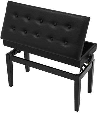 Fridgestea Klavierbank mit Aufbewahrungsbox – Höhenverstellbar (46-56cm), 160kg Tragfähigkeit, 10 dekorative Knöpfe, Klavierhocker aus Massivholz & Stahl für Musiklehrer, Schüler & Duette