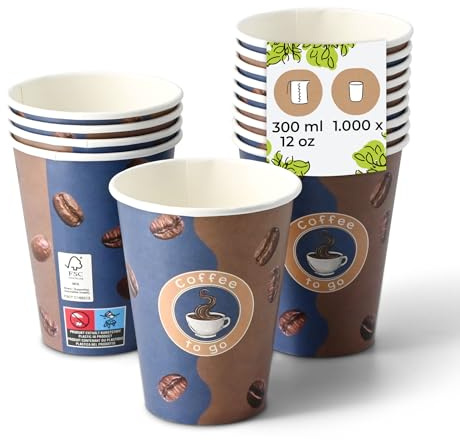 BIOZOYG Pappbecher Bedruckt 1000 Stück 300 ml / 12 oz, Ø 80 mm, weiß - Kaffeebecher to Go - Pappe beschichtet mit PE - Trinkbecher für warme und kalte Getränke, Einwegbecher