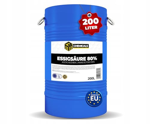 MRM Chemicals - 1 x 200L Essigsäure 80% – Hochkonzentrierte Essigessenz – Chemischer Rohstoff für Gewerbe, Synthesen & technische Anwendungen – EU-Qualität