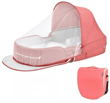 iuscacey Berceau Portable pour bébé, Berceau de Voyage Pliable avec moustiquaire, transat pour Nouveau-né, lit cododo pour 0 à 20 Mois,Rose