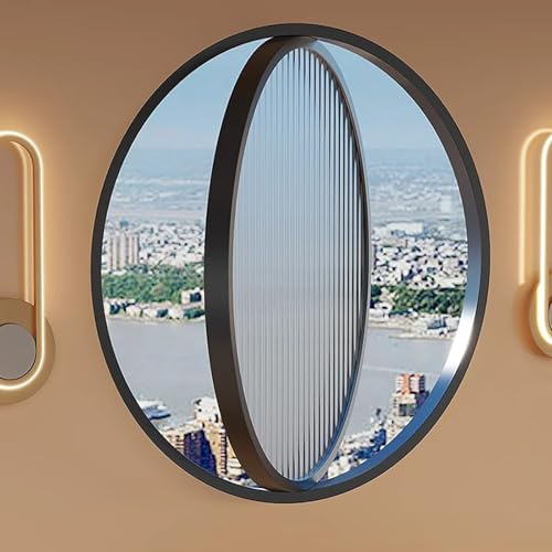 Finestra di Ventilazione Girevole a 360°,Finestra Rotonda in Vetro Temperato,Buona privacy,Design della maniglia,tenuta forte e buon isolamento acustico,Per Bagno, Seminterrato.(Black,40*40cm)