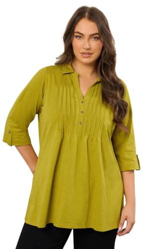 EVANS Curve Green Pintuck Henley Top - Women's - Plus Size Curve