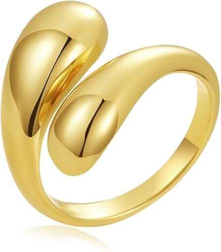 Dryxog Anelli Donna Acciaio Inossidabile Anello Donna Regolabile Regalo Fidanzata Anelli Oro Acciaio Inossidabile Forma Goccia Chunky Mignolo Anello Regolabile Pollice Impilabile Ipoallergenico