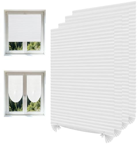 4 PCS Temporary Blinds for Windows, No Drill Self Adhesive Stick on Blinds, Easy to Cut and Fit Light Filtering Blackout Shade, Temporary Blind for Bedroom Kitchen Bathroom (White, 90 * 180cm)