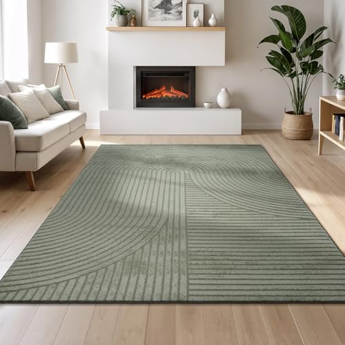 Mia´s Teppiche Atlas moderner Wohnzimmer Teppich Kurzflor mit Hoch-Tief-Effekt, 3D Struktur, hoher Florqualität – perfekt für Schlaf- & Wohnbereiche, Grün, 120 x 170 cm