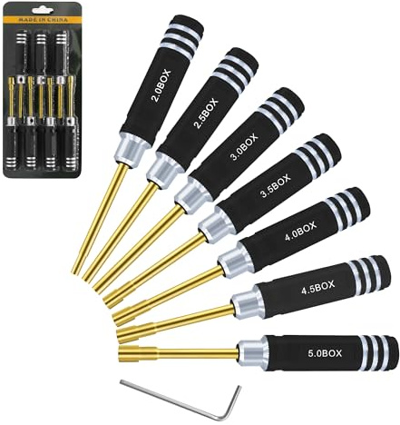 Craznick 7Pcs Metric Hex Nut Screwdriver Set 2.0 mm 2.5 mm 3.0 mm 3.5 mm 4.0 mm 4.5 mm 5.0 mm RC Tool Kit Socket Wrench for Axial SCX24 Wheel Attachment RC Models Car Boat Helicopter Quadcopter Black