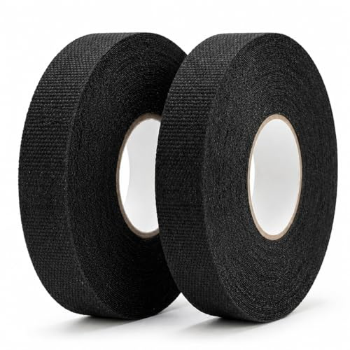 PHX Grove 2 Rolls Black Cloth Wiring Loom Tape, 19 mm x 25 m | Heat-resistant adhesive fabric tape for automotive wire harness binding and cable management in cars and motorcycles