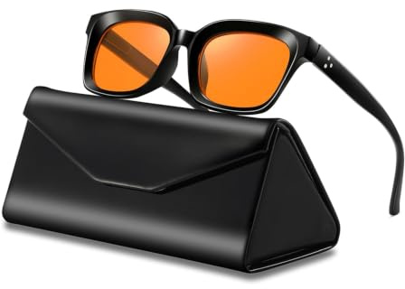 Hubeye Lightweight Plastic Frame Blue Light Blocking Glasses, Black Unisex Gaming Computer Glasses with Yellow/Red Lenses, Anti Eyestrain Anti Glare UV400 for Men Women