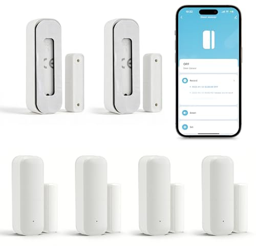 Paquete de 4 sensores de contacto WiFi para puertas y ventanas para hogares inteligentes y sistemas de seguridad inalámbricos, compatibles con termostatos de radiador inteligentes, Alexa y Google Home