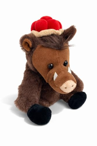 Generisch Kuscheltier Wildschwein mit Mütze 20 cm – Niedliches Plüschtier klein, weiches Stofftier mit roter Mütze – Geschenkidee für Kinder & Weihnachten