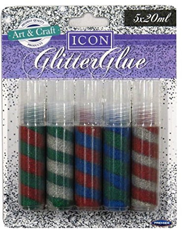 Icon Craft glitter colle – colori misti, confezione da 5 x 20 ml.