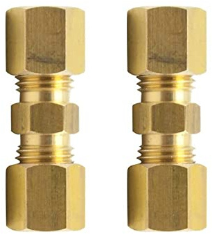 Legines Brass Compression Tube Fitting, Union, 1/4 OD x 1/4 OD Coupler, Pack of 2