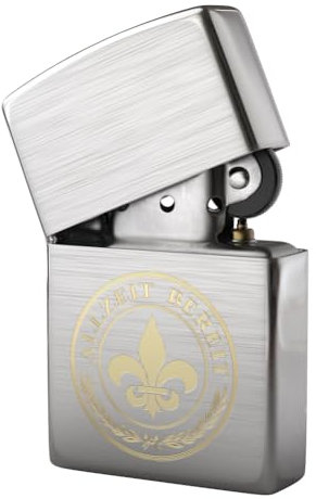 Sturmfeuerzeug für Pfadfinder mit Gravur Allzeit Bereit Zunftzeichen Benzinfeuerzeug - inklusive Textgravur und Geschenke-Box mit original Feuerzeugbenzin