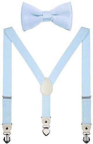 Pzle Herren Jungen Hosenträger und Fliege Set für Hochzeit Verstellbar, Hellblau-1, 24 (about 0-3 yrs)