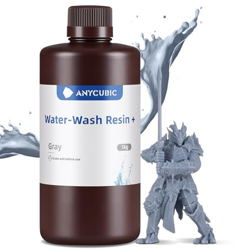 ANYCUBIC Wasser Waschbares Resin 2.0, 3D Drucker Harz Wasserlöslich, UV-Resin 405nm Standard Photopolymer Harz, Geringer Geruch, Geeignet für 4/6/8K LCD 3D-Drucker (Grau, 1000g)