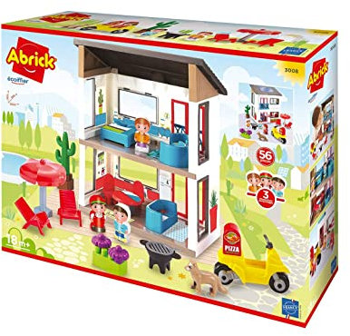 Jouets Ecoiffier - 3008 - La Villa Contemporaine - 3 Personnages + 56 Pièces - Abrick - Dès 18 Mois - Fabriqué en France