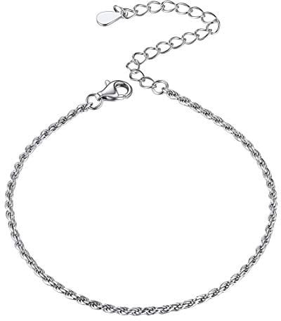 Rope Chain Bracelet for Women 16cm+5cm Extend 925 Sterling Silver Hand Chain Bracelets