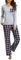 iClosam Schlafanzug Damen Lang Pyjama Set Winter Baumwolle V-Ausschnitt Zweiteiliger Nachtwäsche Langarm Sleepwear und Karierte Pyjamahose Loungewear Freizeitanzug