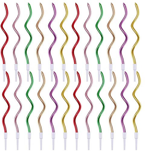 Spiral Birthday Candles,24 Pcs Metallic Cake Candles with Holder for Birthday Wedding Party Cupcakes Topper Decorations,Colorful(Red/Rose Gold/Purple/Green/Gold/Champagne)