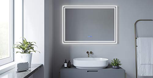 Spiegelschrank Bad mit Beleuchtung und Steckdose 70 cm breit 60 cm höhe Aluminium Schrank Badspiegel rechts offenen Fächern Links LED Badschrank Infrarot Sensor Antibeschlag dimmbar