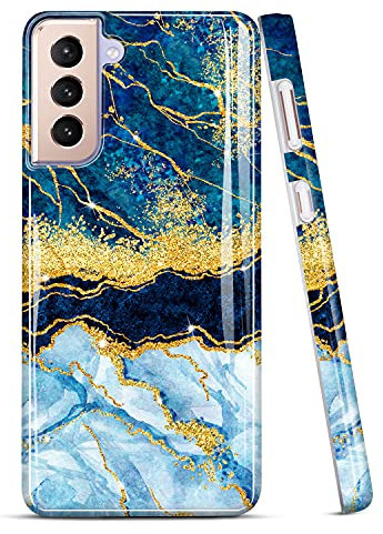 JIAXIUFEN Galaxy S21 Hülle Handyhülle TPU Silikon Weiche Schlank Schutzhülle Handytasche Flexibel Case Handy Hülle für Samsung Galaxy S21 5G - Marmor Glitter Dark Blue