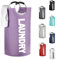 IHOMAGIC 85L Laundry Washing Baskets with Easy Carry Handles, Tall Decorative Basket for Living Room, Pillows, Towels, Nursery Bathroom, Durable Fabric Folding Storage Bag for Clothes, Toys (Purple)