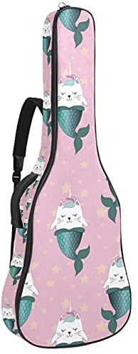 42 Zoll Gitarrentasche Gitarrentasche Rucksack für E-Gitarre, Akustik-Bass, Konzertgitarre, Ukulele, Mandoline, Meerjungfrau Einhorn Rosa