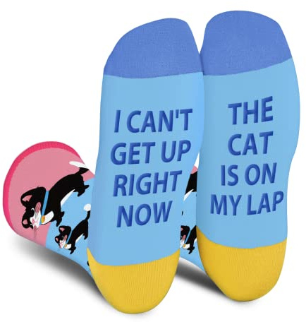 Funny Animal Socks for Women Teen Girls - I Can’t Get Up Right Now The Cat is On My Lap - Crazy Silly Cute Socks Mothers Day Easter Valentine Christmas Stocking Gifts for Cat Lovers Mum Girlfriend