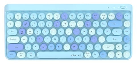 UBOTIE Mini clavier d'ordinateur portable Bluetooth coloré, sans fil, compact, rétro, flexible, 84 touches (bleu-coloré)