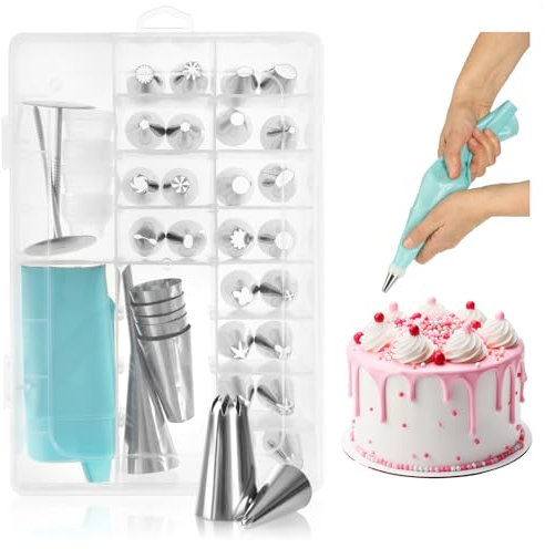 Robin Goods® 38-teiliges Tortendekorations-Set - Spritzbeutel mit Garniertüllen - wiederverwendbare Spritztüten - Dekorations-Werkzeug aus Edelstahl (Set - 36-teilig)