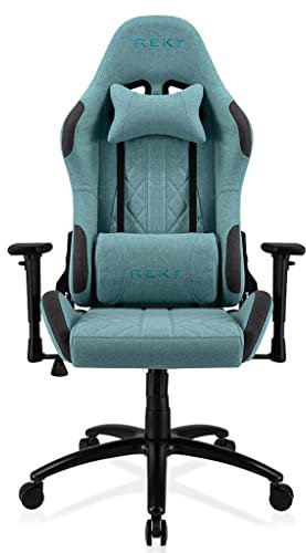 REKT ULTIM8-RS - Chaise Gaming en Tissu Premium - Inclinable à 160 ° - Accoudoirs 3D - Coussin Ajustable pour La Nuque - Coussin Lombaire - Chaise de Bureau Supporte 150 Kg (Bleu Turquoise)