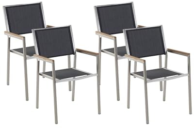 Beliani Gartenstuhl Set 4 Stühle Polyester/Edelstahl Silber/schwarz Grosseto