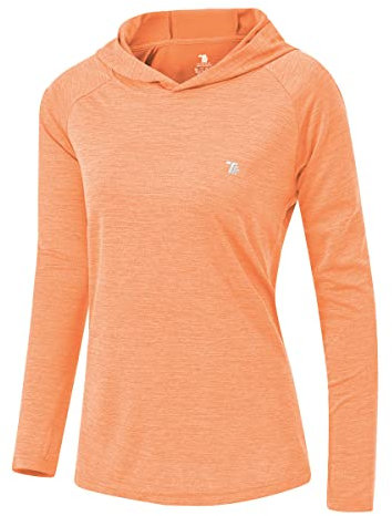 donhobo Damen Langarm Sportshirt Sweatshirt Laufshirt UPF 50+ Sonnenschutz Hoodies Laufen Yoga Tops mit Daumenlöcher (Hellorange, L)