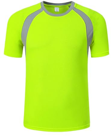 Alvivi Mens Running Shirt Workout Sport Fitness Shirts Quick-Dry Gym Tops Crew Neck Breathable T-Shirt Fluorescent Green XL