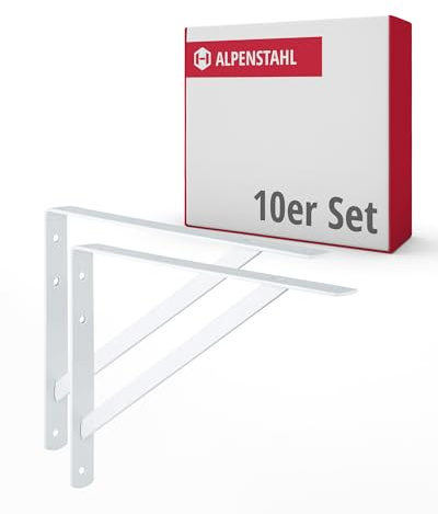 Alpenstahl Schwerlastwinkel Weiß 300 mm - 10 Stück Regalträger 300 kg | Schwerlastkonsole ATHENA aus Stahl massiv, Regalhalterung geprüft nach DIN EN 16337 - Wandhalterung für Keller & Werkstatt