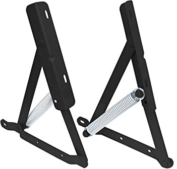 SAZ Springaufbeschlag Bett-Beschlag mit Feder Klappen-Halter 60° | Klappenbeschlag mit 2 Zugfedern | Stahl Schwarz matt | 1 Set - Scharniere für aufklappbare Liegen und Betten mit Bettkästen