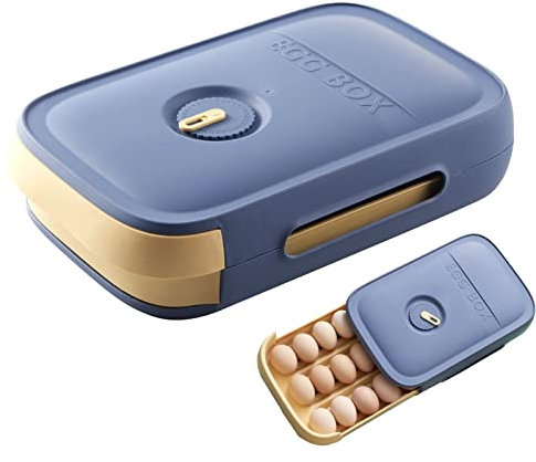 ORIJOYNA Portauova a 18 scomparti – Vassoio per uova da frigorifero a cassetto – con promemoria data fresco per frigorifero – Organizzatore frigorifero senza BPA (blu)