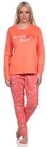 Normann Verspielter Damen Pyjama lang, Schlafanzug mit floralem Muster