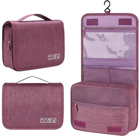 YOKGO Kulturbeutel zum Aufhängen,Faltbarer Reise Kulturbeutel Multifunktionale,Waschtasche kulturtasche Großes Platzsparende Kosmetiktasche für Damen Herren (01-Lila)