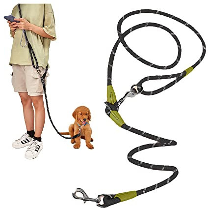 Laisse Mains Libres pour Chien pour la Course à Pied, la Marche, Le Dressage, 1,2 cm d'épaisseur, en Nylon réfléchissant très résistant pour Chiens de Petite, Moyenne et Grande Taille (Noir)