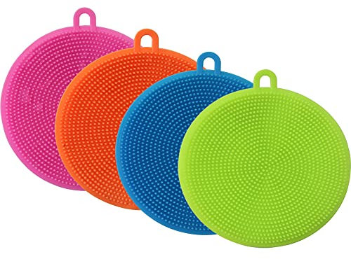 NIWWIN Cepillo de lavavajillas de Silicona de 4 Piezas, Cepillo de Limpieza de Silicona, para Cocina, Esponja de Silicona antibacteriana de Grado alimentario, para Verduras, Frutas y vajilla